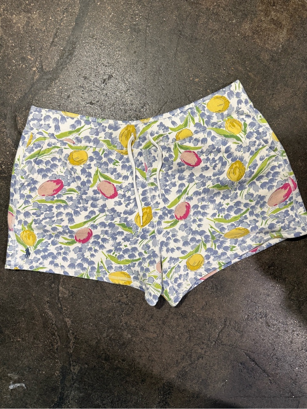 Ralph Lauren Floral Tulip Drawstring Athletic Shorts - White, Pink & Yellow